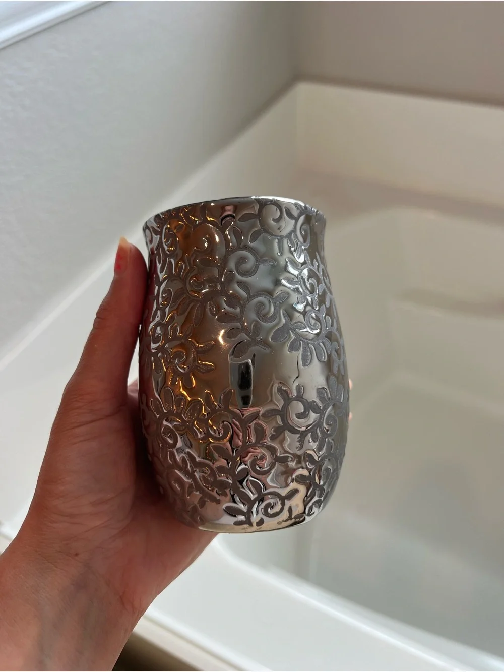 Ornate Silver Filigree Ceramic Accent Vase